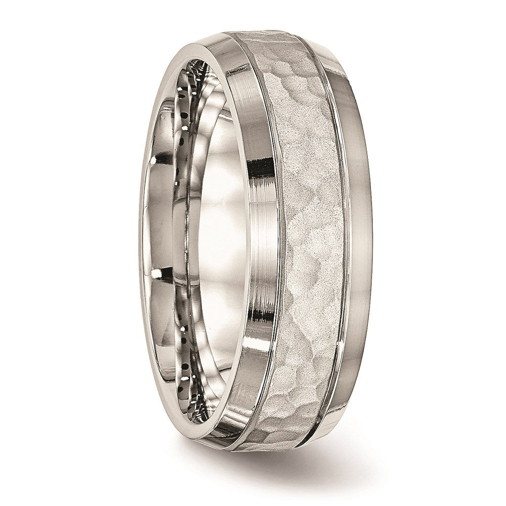 Unisex Fashion Jewelry, Chisel Brand Stainless Steel Brushed and Polished Hammered 7.50mm Ring Band