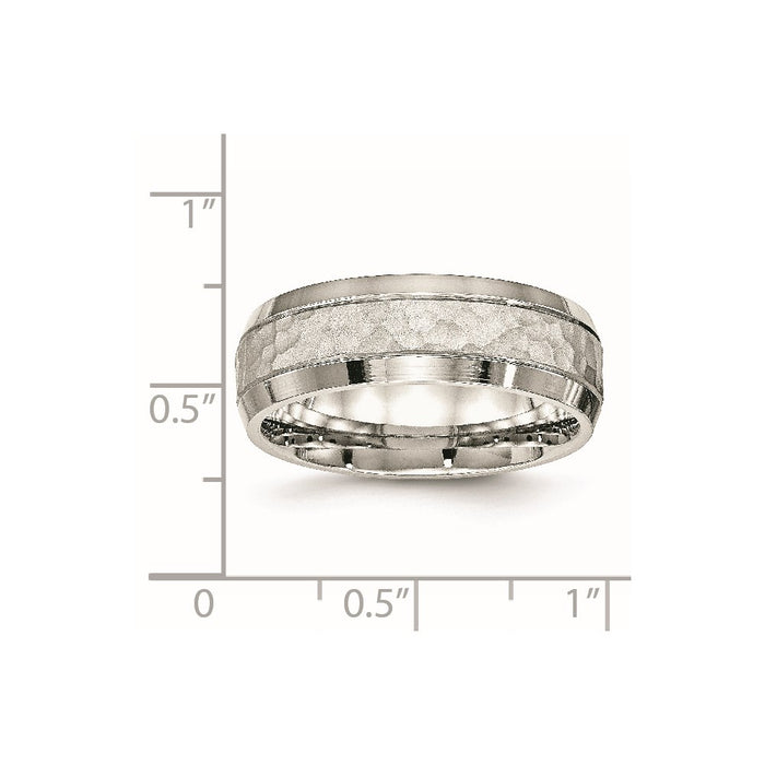 Unisex Fashion Jewelry, Chisel Brand Stainless Steel Brushed and Polished Hammered 7.50mm Ring Band