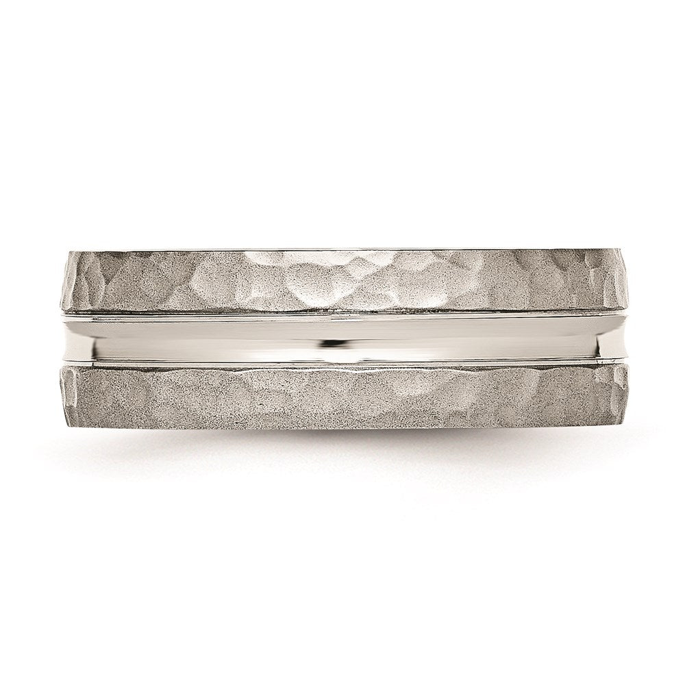 Unisex Fashion Jewelry, Chisel Brand Stainless Steel Polished Hammered and Grooved 7.50mm Ring Band