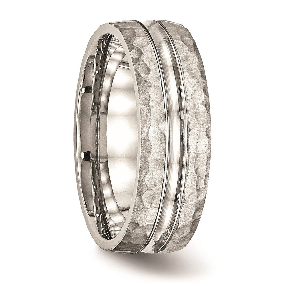 Unisex Fashion Jewelry, Chisel Brand Stainless Steel Polished Hammered and Grooved 7.50mm Ring Band