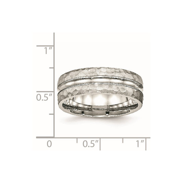 Unisex Fashion Jewelry, Chisel Brand Stainless Steel Polished Hammered and Grooved 7.50mm Ring Band