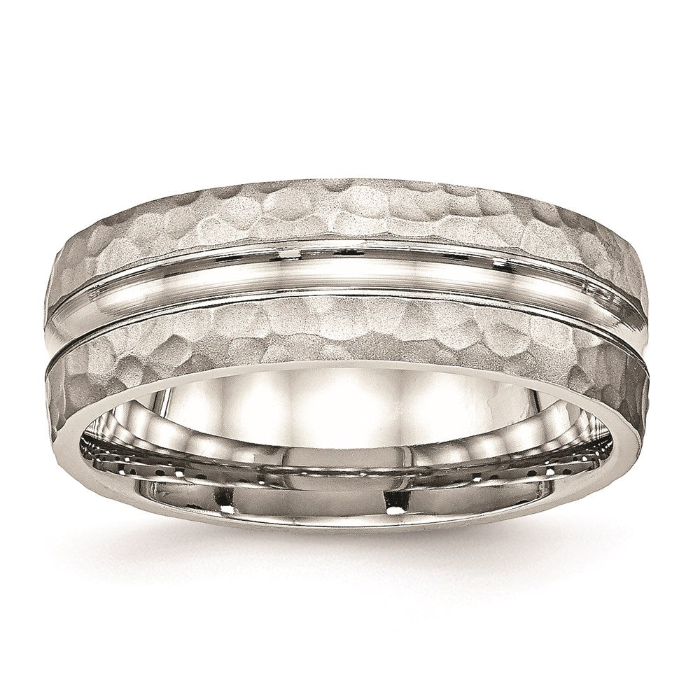 Unisex Fashion Jewelry, Chisel Brand Stainless Steel Polished Hammered and Grooved 7.50mm Ring Band