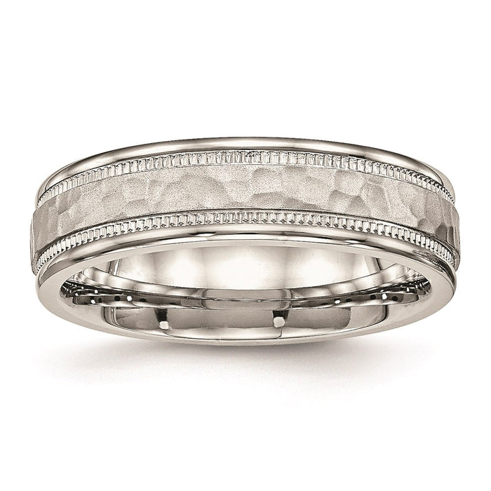 Unisex Fashion Jewelry, Chisel Brand Stainless Steel Polished Hammered and Grooved 6.00mm Ring Band