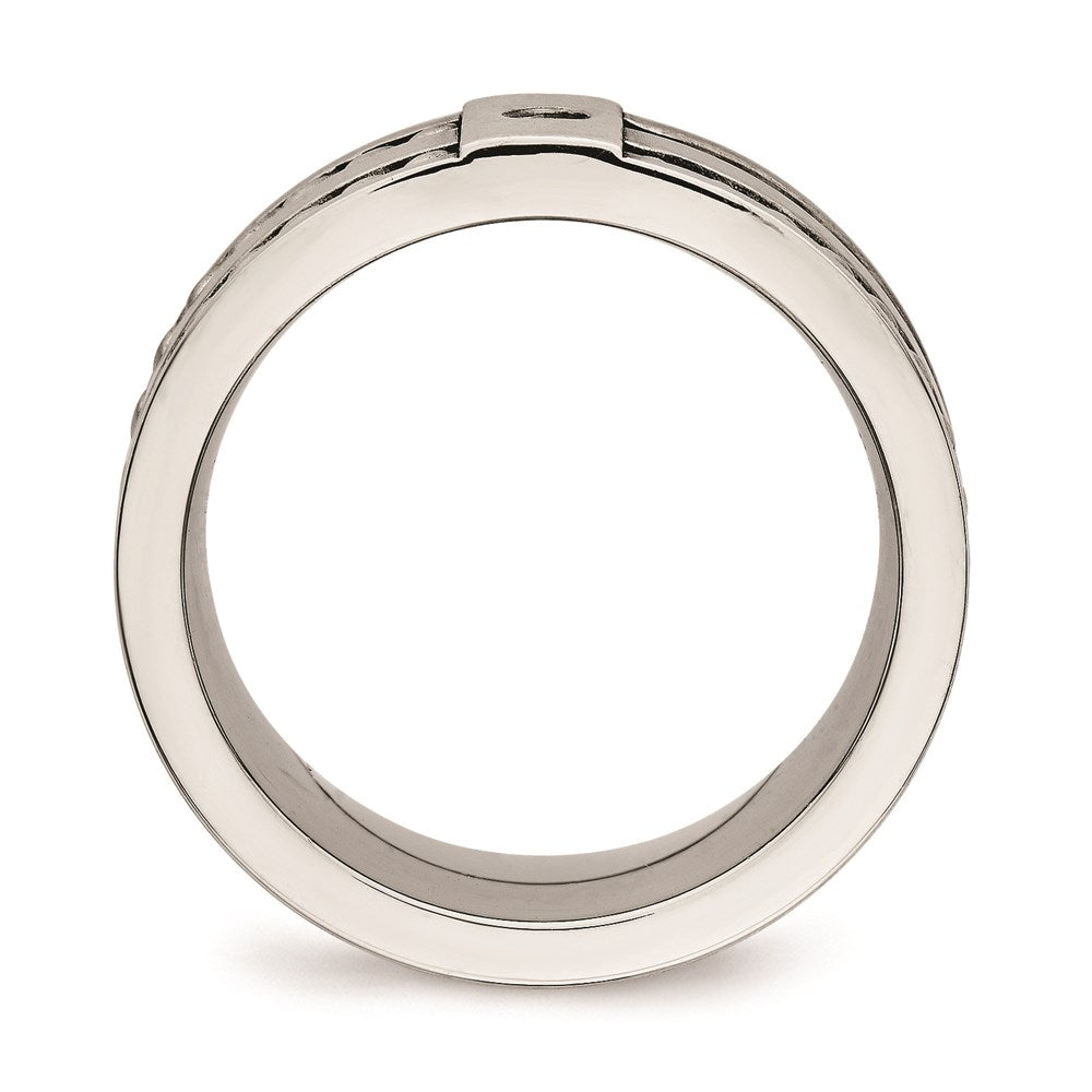 Unisex Fashion Jewelry, Chisel Brand Stainless Steel Antiqued and Brushed with CZ Twisted 9.00mm Ring Band