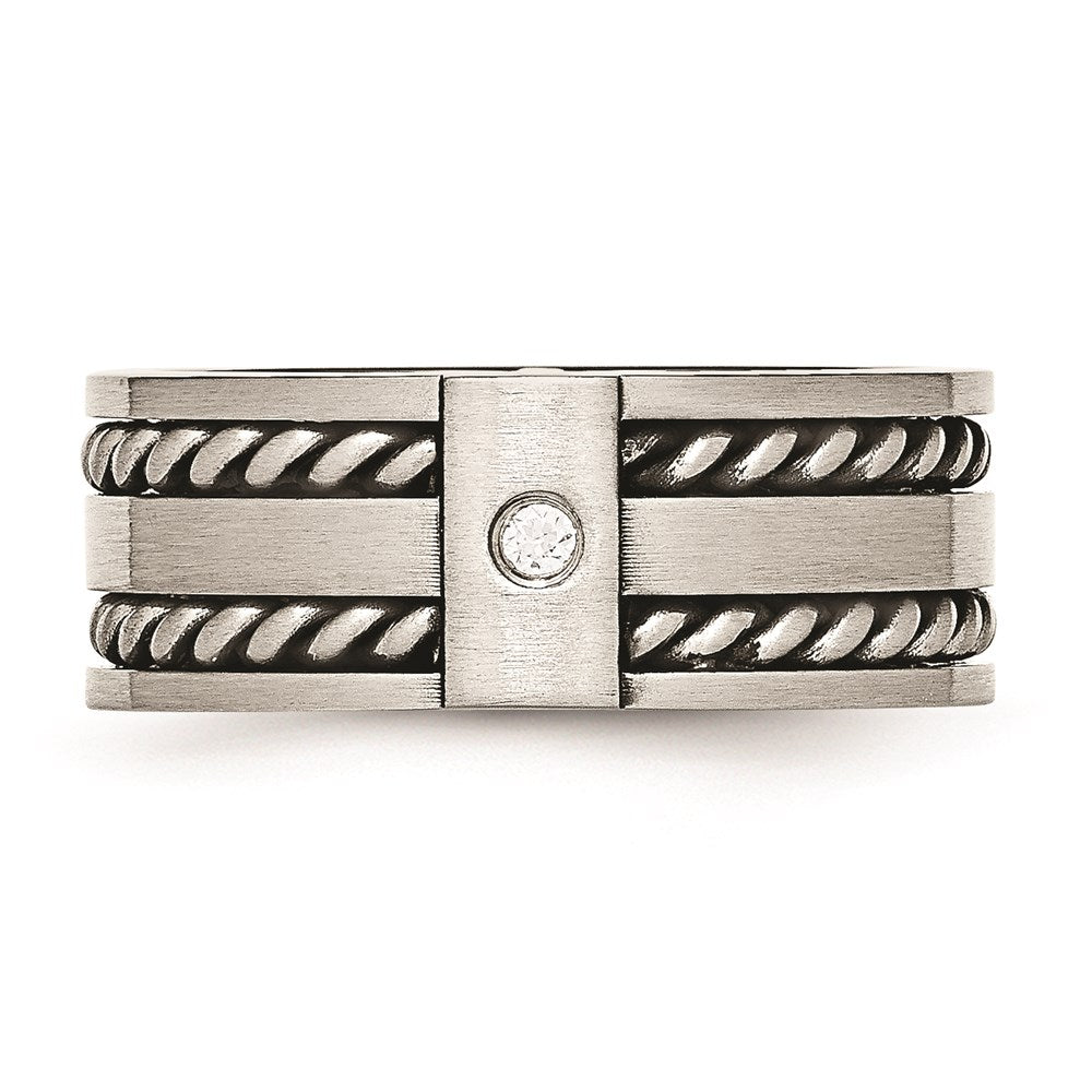Unisex Fashion Jewelry, Chisel Brand Stainless Steel Antiqued and Brushed with CZ Twisted 9.00mm Ring Band