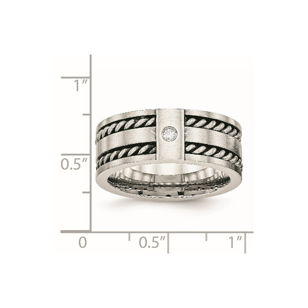Unisex Fashion Jewelry, Chisel Brand Stainless Steel Antiqued and Brushed with CZ Twisted 9.00mm Ring Band