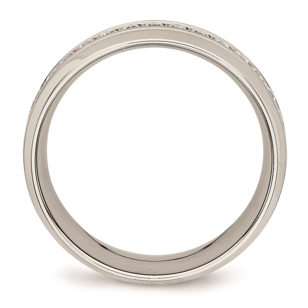 Unisex Fashion Jewelry, Chisel Brand Stainless Steel Polished Half Round Grooved CZ Ring