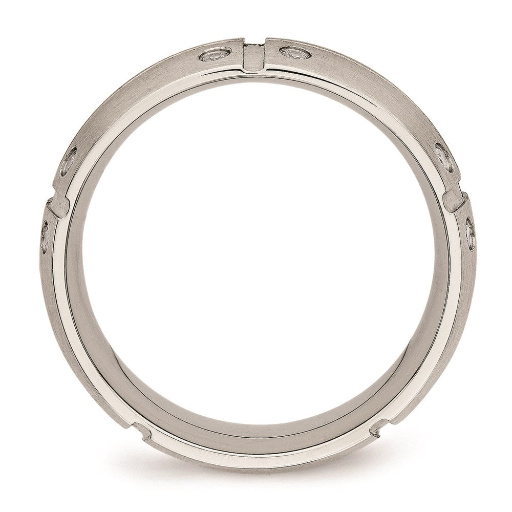 Unisex Fashion Jewelry, Chisel Brand Stainless Steel Brushed Half Round/Grooved CZ Ring