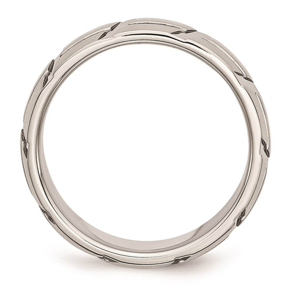 Unisex Fashion Jewelry, Chisel Brand Stainless Steel Grooved 8mm Brushed & Polished Ring Band