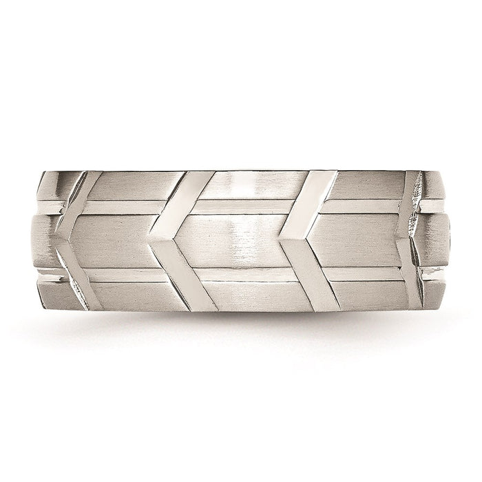 Unisex Fashion Jewelry, Chisel Brand Stainless Steel Grooved 8mm Brushed & Polished Ring Band