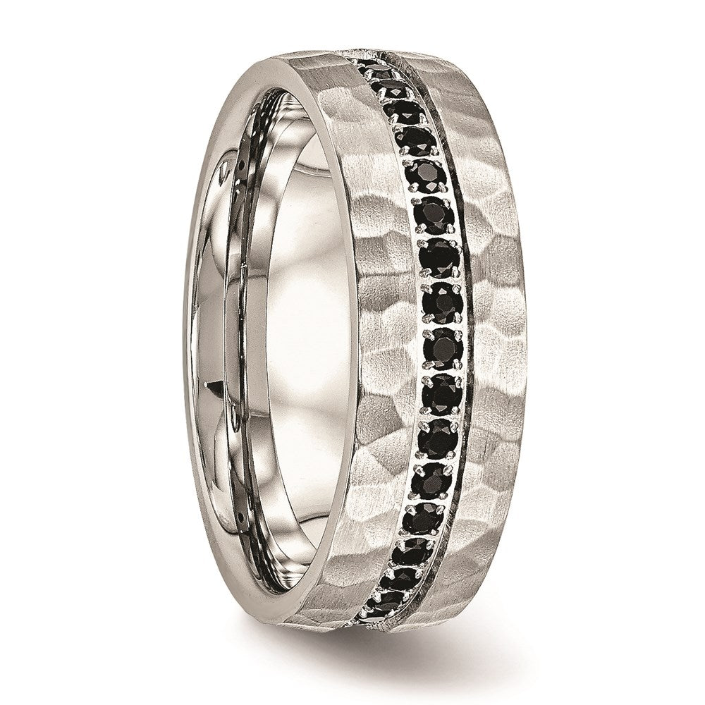 Unisex Fashion Jewelry, Chisel Brand Stainless Steel Brushed and Polished Black CZ Hammered Ring