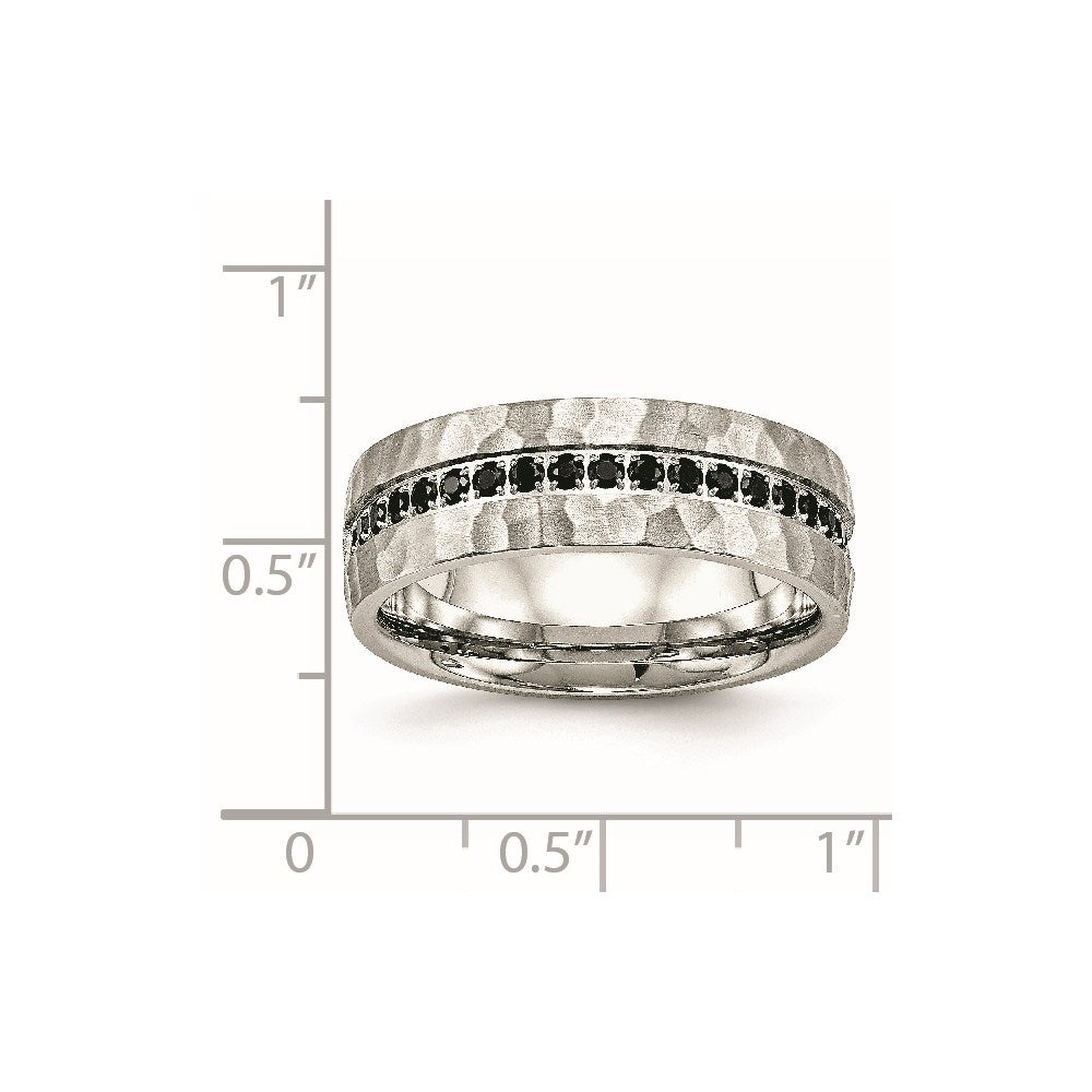 Unisex Fashion Jewelry, Chisel Brand Stainless Steel Brushed and Polished Black CZ Hammered Ring