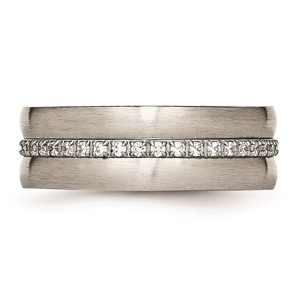 Unisex Fashion Jewelry, Chisel Brand Stainless Steel Brushed and Polished CZ Ring