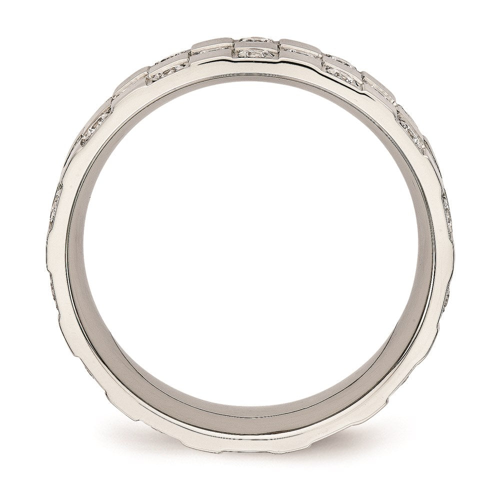 Unisex Fashion Jewelry, Chisel Brand Stainless Steel Polished Checkered Board CZ Ring