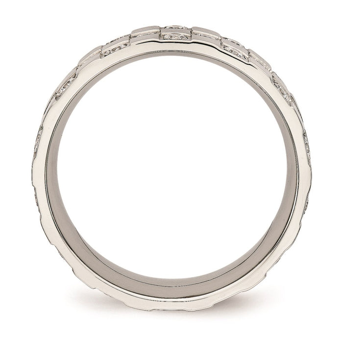 Unisex Fashion Jewelry, Chisel Brand Stainless Steel Polished Checkered Board CZ Ring