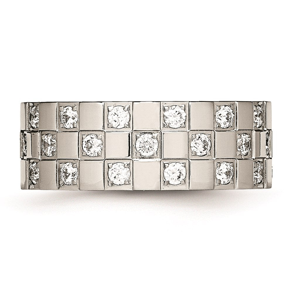 Unisex Fashion Jewelry, Chisel Brand Stainless Steel Polished Checkered Board CZ Ring