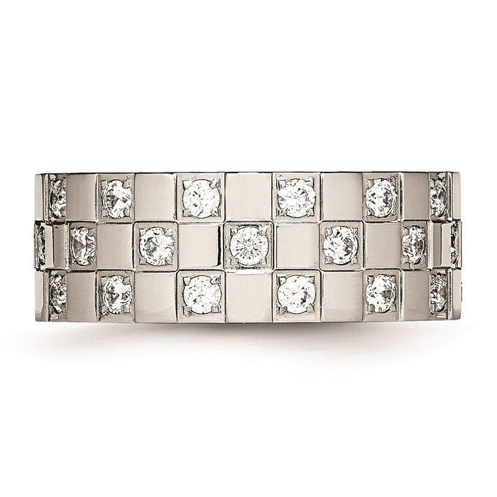 Unisex Fashion Jewelry, Chisel Brand Stainless Steel Polished Checkered Board CZ Ring
