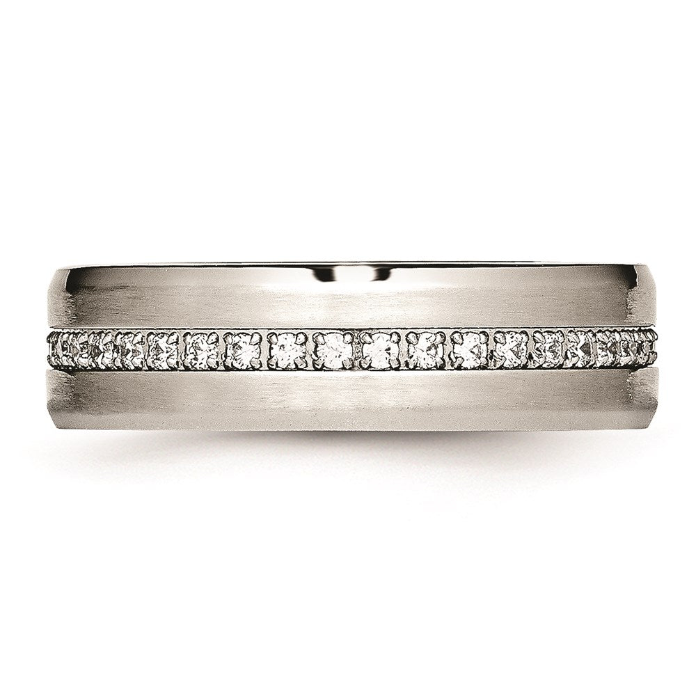 Unisex Fashion Jewelry, Chisel Brand Stainless Steel Brushed and Polished CZ Ring