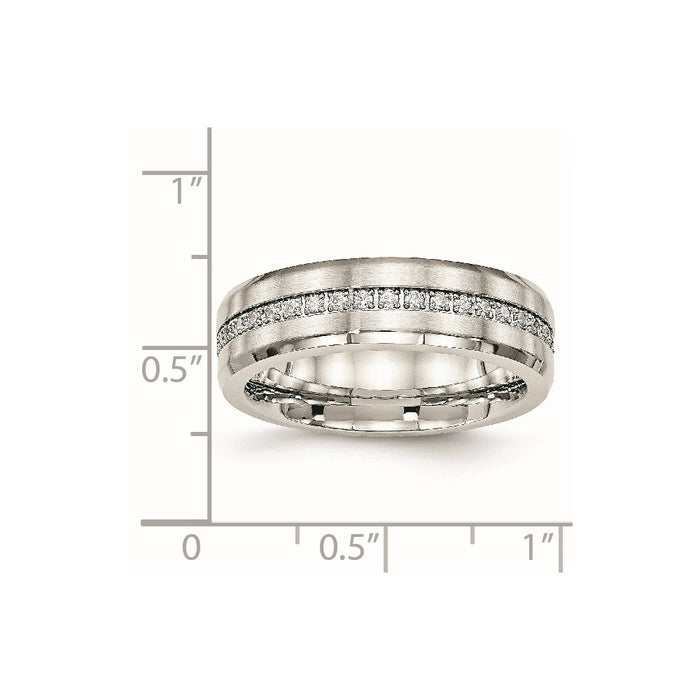 Unisex Fashion Jewelry, Chisel Brand Stainless Steel Brushed and Polished CZ Ring