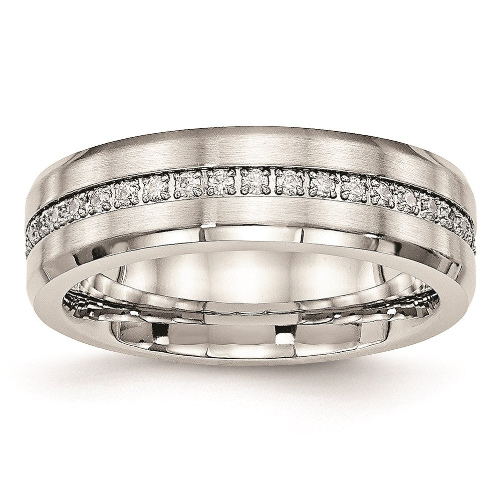 Unisex Fashion Jewelry, Chisel Brand Stainless Steel Brushed and Polished CZ Ring