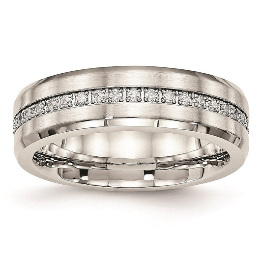 Unisex Fashion Jewelry, Chisel Brand Stainless Steel Brushed and Polished CZ Ring