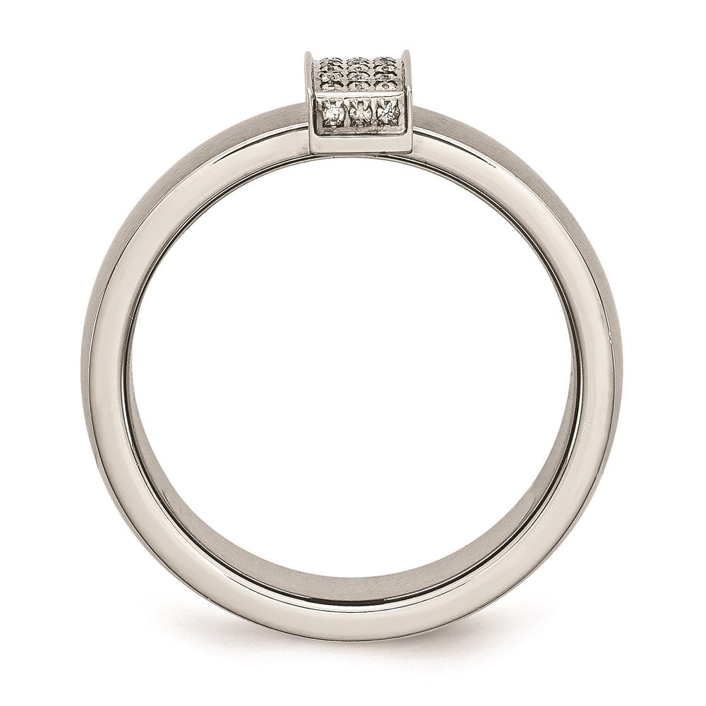 Unisex Fashion Jewelry, Chisel Brand Stainless Steel Brushed and Polished CZ 8.00mm Ring Band