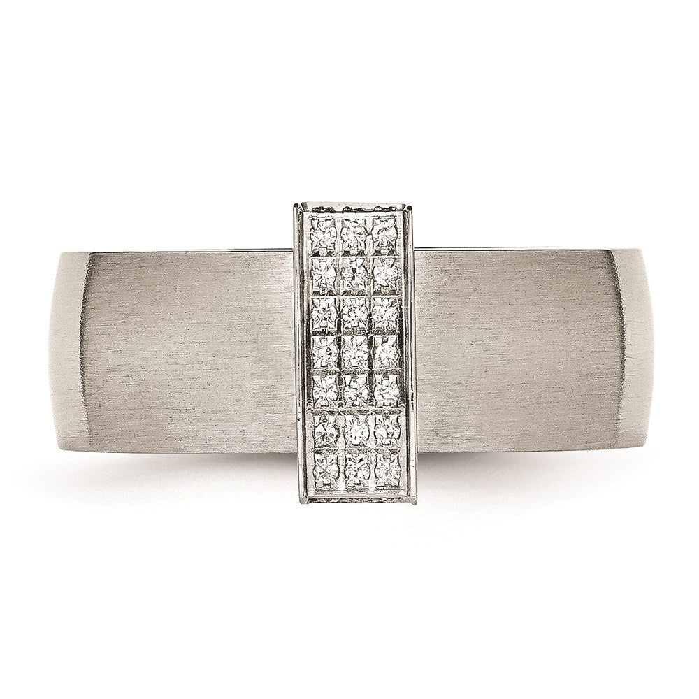 Unisex Fashion Jewelry, Chisel Brand Stainless Steel Brushed and Polished CZ 8.00mm Ring Band