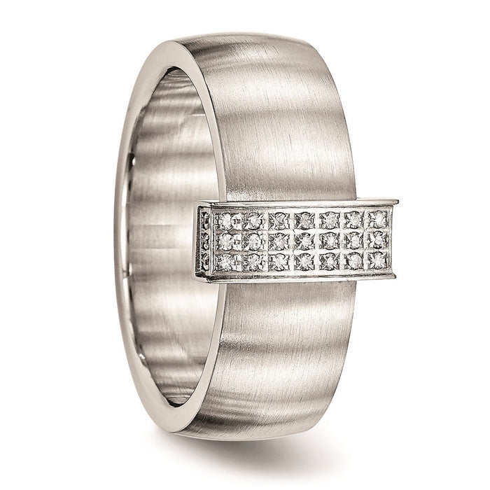 Unisex Fashion Jewelry, Chisel Brand Stainless Steel Brushed and Polished CZ 8.00mm Ring Band