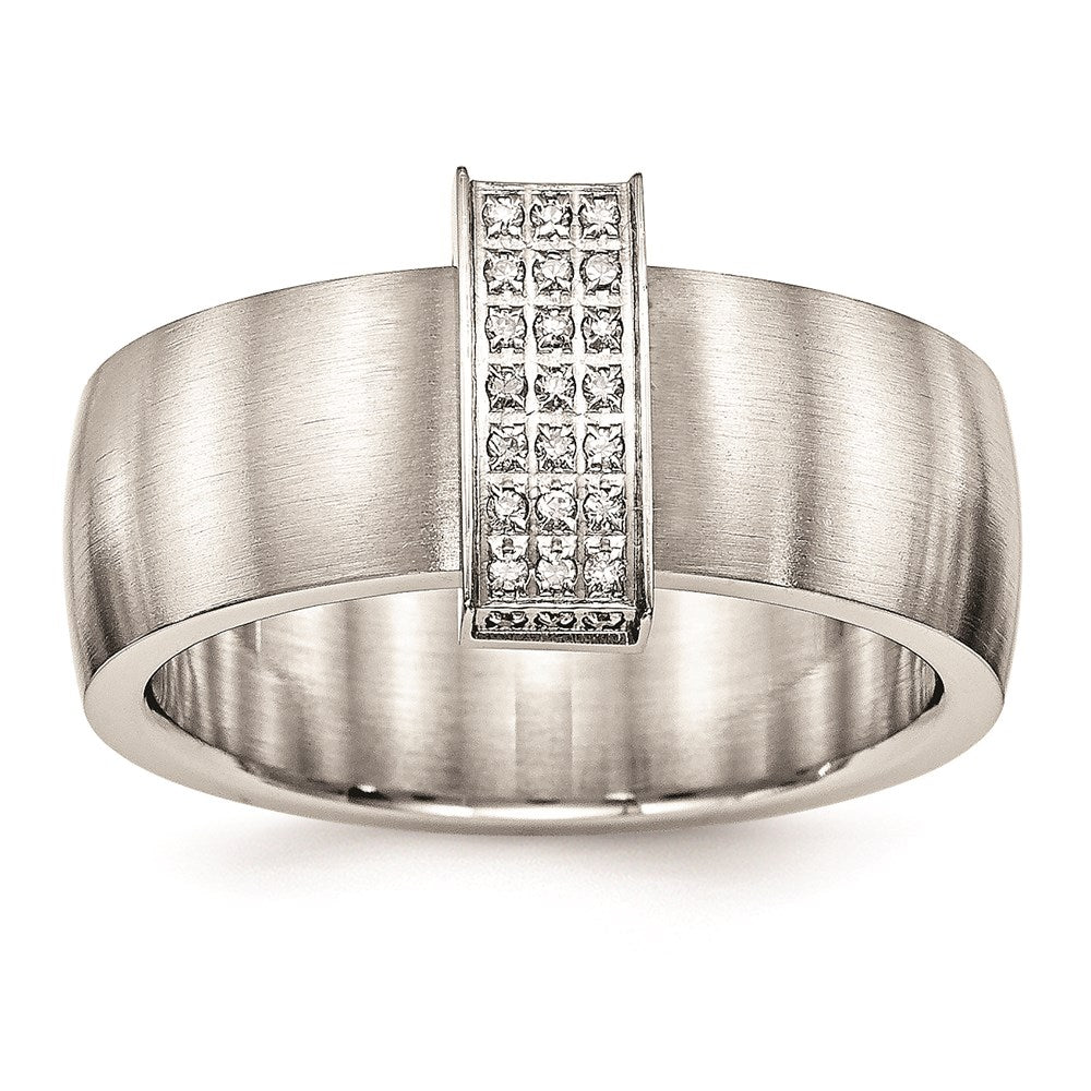 Unisex Fashion Jewelry, Chisel Brand Stainless Steel Brushed and Polished CZ 8.00mm Ring Band