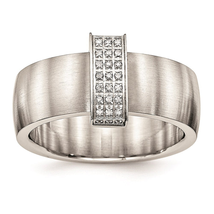 Unisex Fashion Jewelry, Chisel Brand Stainless Steel Brushed and Polished CZ 8.00mm Ring Band