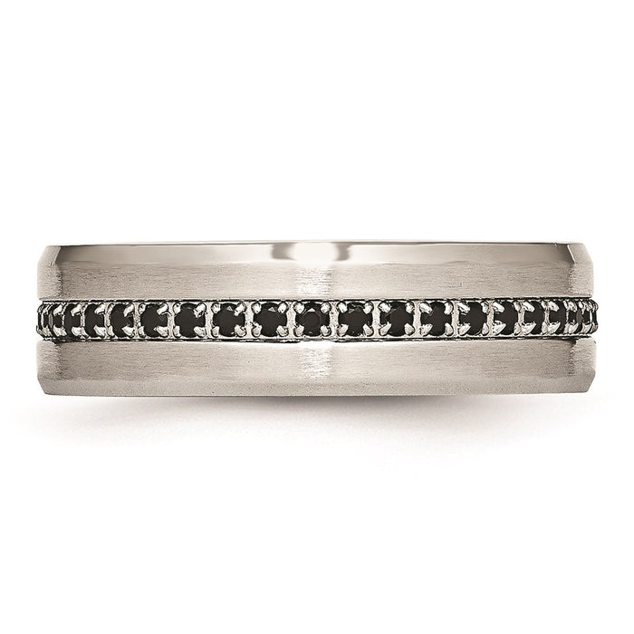 Unisex Fashion Jewelry, Chisel Brand Stainless Steel Brushed and Polished Black CZ Ring