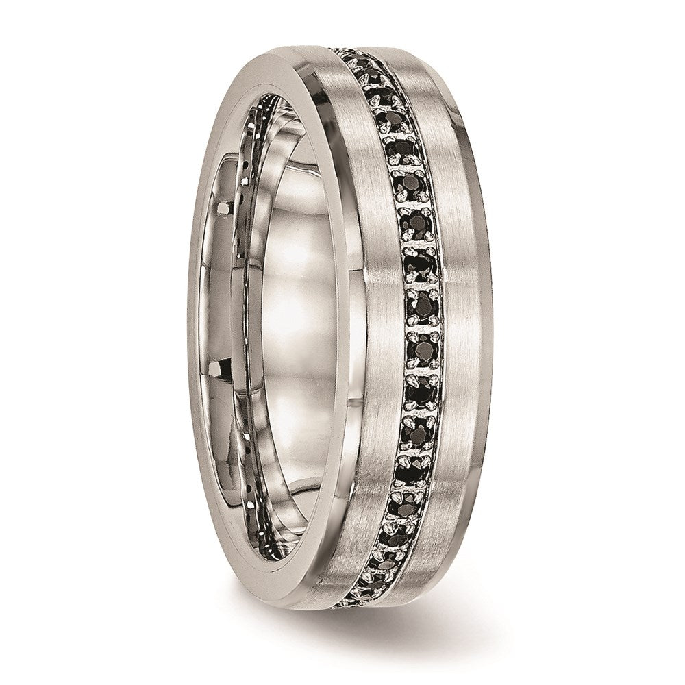 Unisex Fashion Jewelry, Chisel Brand Stainless Steel Brushed and Polished Black CZ Ring