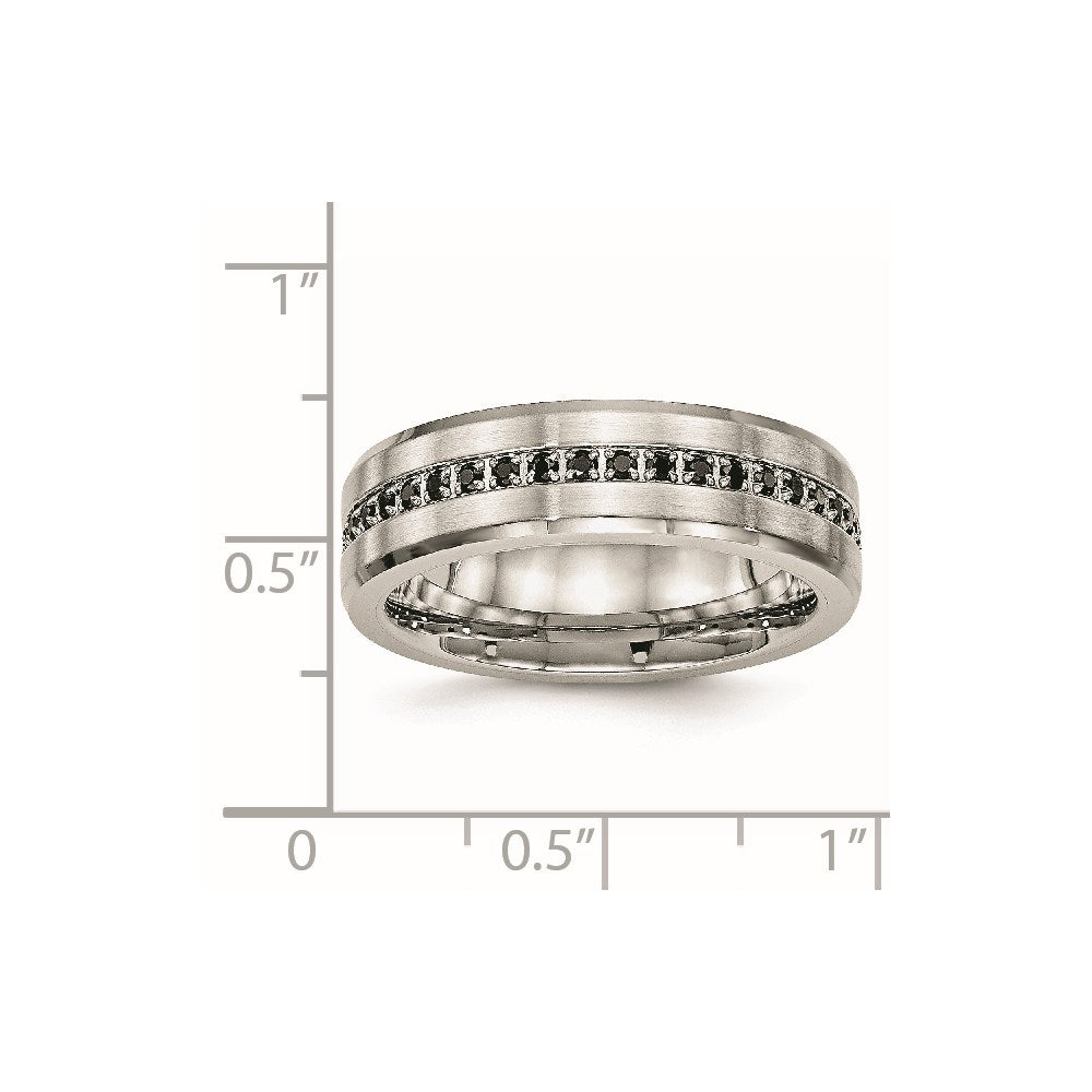 Unisex Fashion Jewelry, Chisel Brand Stainless Steel Brushed and Polished Black CZ Ring