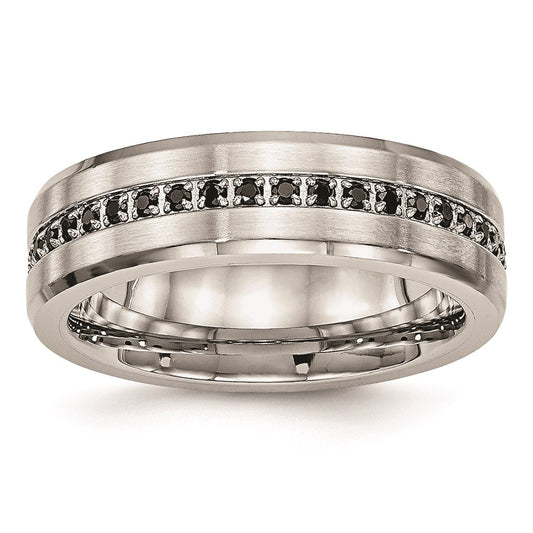 Unisex Fashion Jewelry, Chisel Brand Stainless Steel Brushed and Polished Black CZ Ring