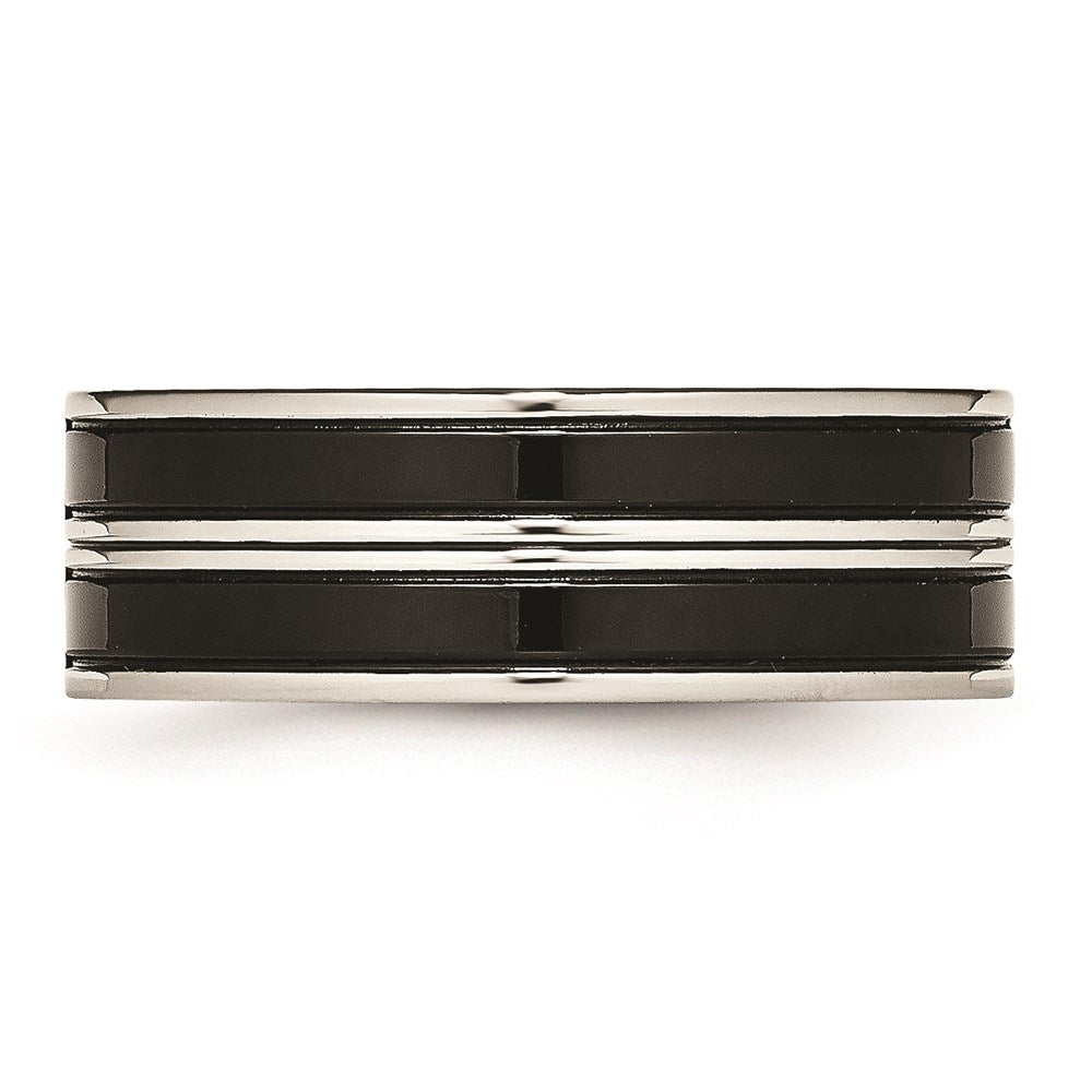 Unisex Fashion Jewelry, Chisel Brand Stainless Steel Polished Black IP Plated CZ Ring Band