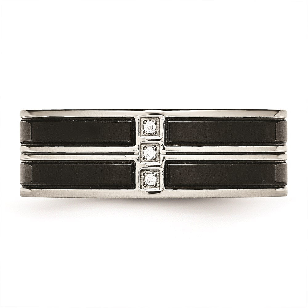 Unisex Fashion Jewelry, Chisel Brand Stainless Steel Polished Black IP Plated CZ Ring Band