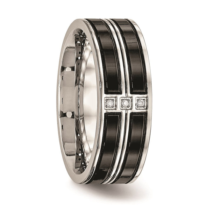 Unisex Fashion Jewelry, Chisel Brand Stainless Steel Polished Black IP Plated CZ Ring Band