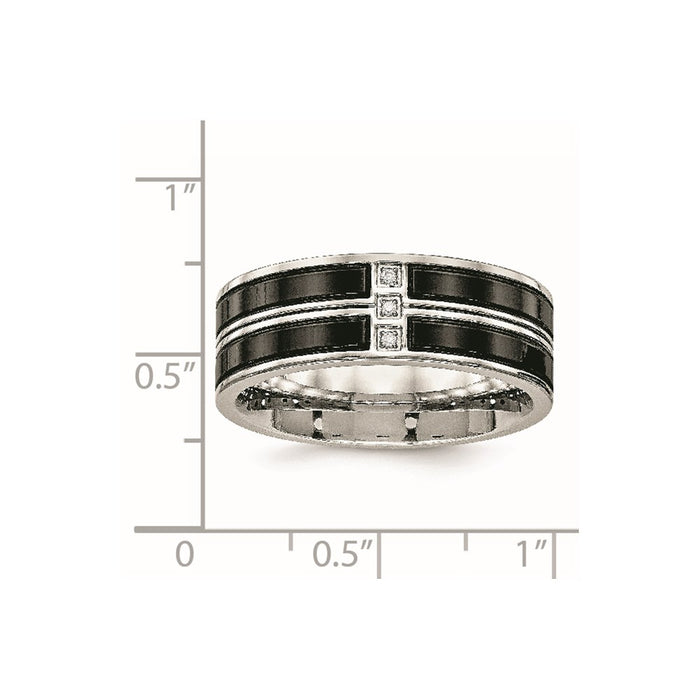 Unisex Fashion Jewelry, Chisel Brand Stainless Steel Polished Black IP Plated CZ Ring Band