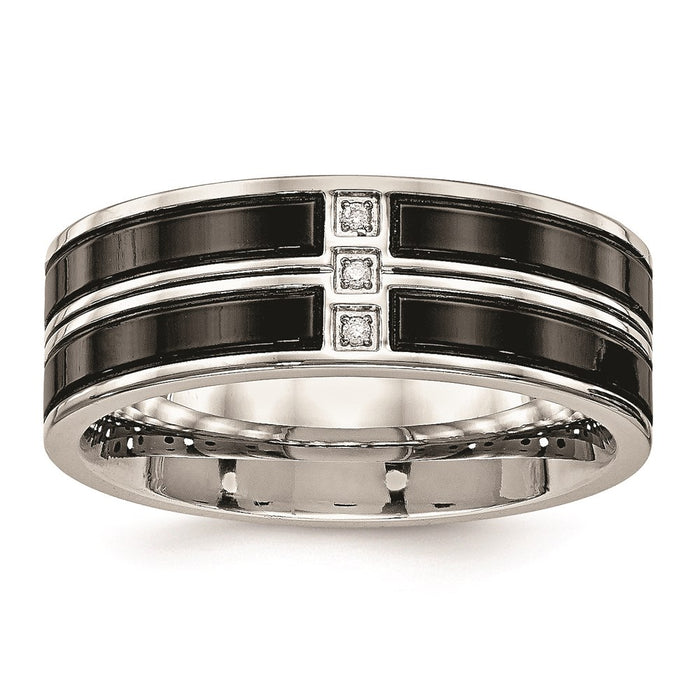 Unisex Fashion Jewelry, Chisel Brand Stainless Steel Polished Black IP Plated CZ Ring Band