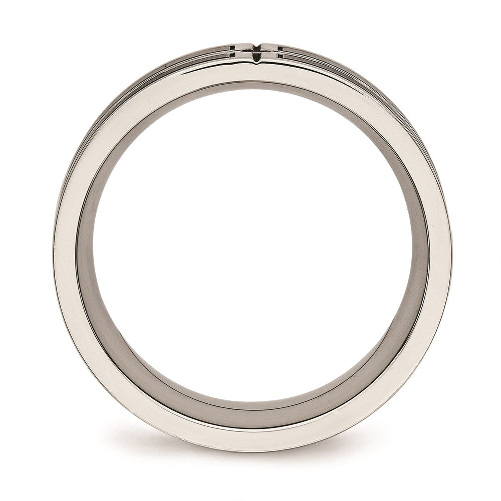 Unisex Fashion Jewelry, Chisel Brand Stainless Steel Brushed and Polished Black IP Plated CZ Ring Band