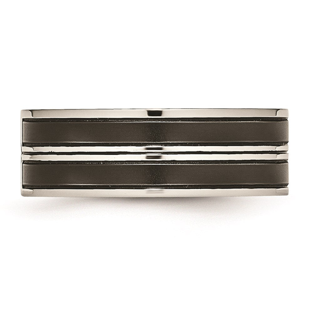 Unisex Fashion Jewelry, Chisel Brand Stainless Steel Brushed and Polished Black IP Plated CZ Ring Band