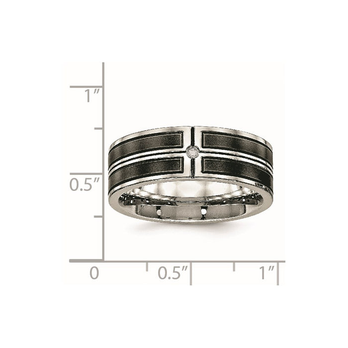 Unisex Fashion Jewelry, Chisel Brand Stainless Steel Brushed and Polished Black IP Plated CZ Ring Band