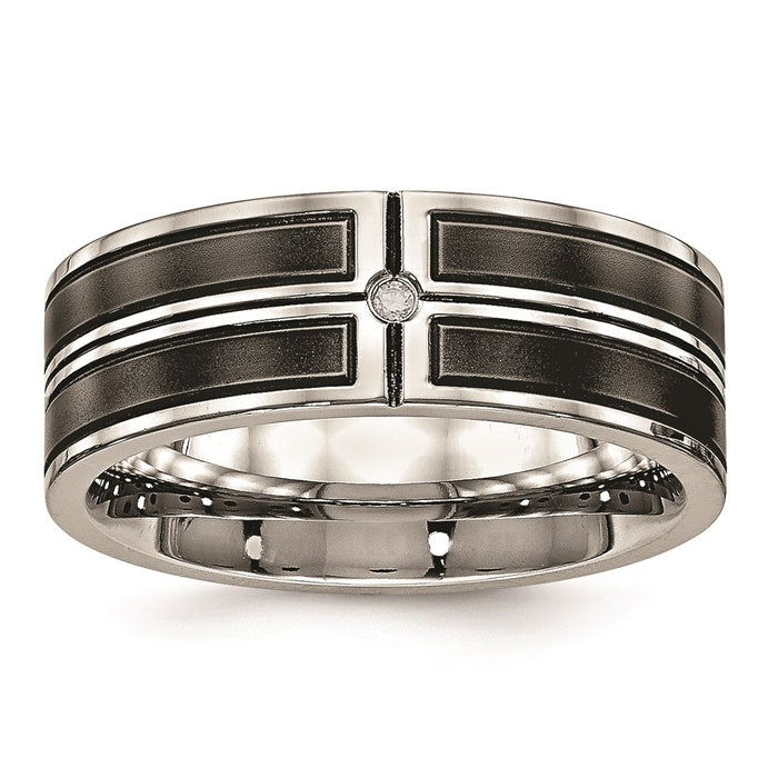 Unisex Fashion Jewelry, Chisel Brand Stainless Steel Brushed and Polished Black IP Plated CZ Ring Band
