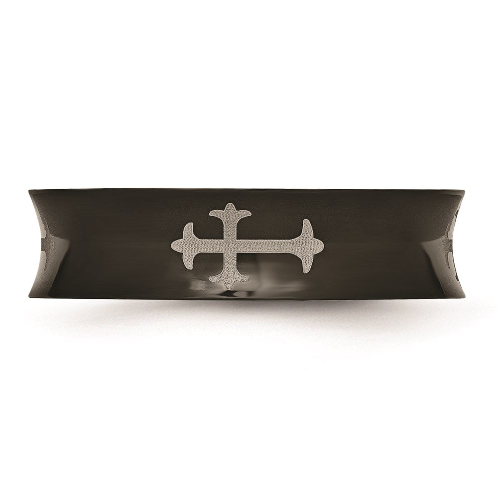 Unisex Fashion Jewelry, Chisel Brand Stainless Steel Concave Crosses & Black IP-plated 6mm Ring Band