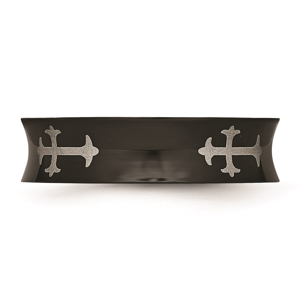 Unisex Fashion Jewelry, Chisel Brand Stainless Steel Concave Crosses & Black IP-plated 6mm Ring Band