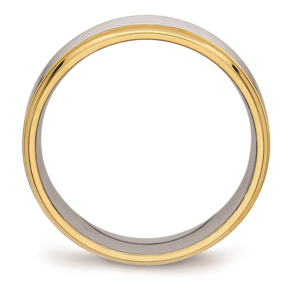 Unisex Fashion Jewelry, Chisel Brand Stainless Steel Polished Yellow IP Grooved Ring