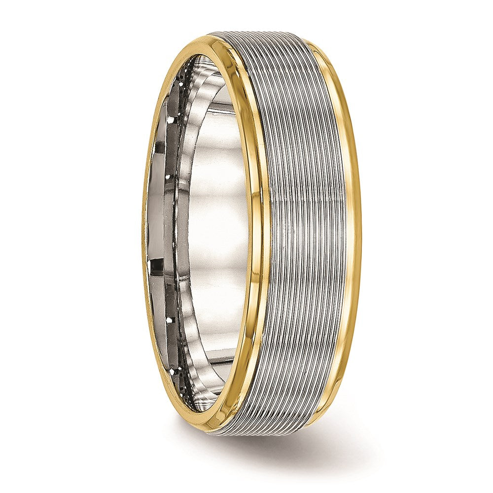 Unisex Fashion Jewelry, Chisel Brand Stainless Steel Polished Yellow IP Grooved Ring