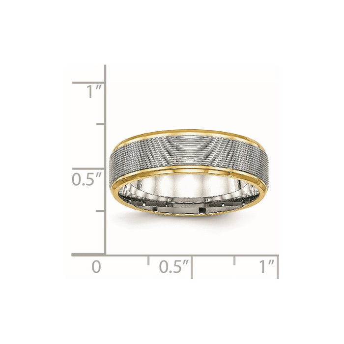 Unisex Fashion Jewelry, Chisel Brand Stainless Steel Polished Yellow IP Grooved Ring