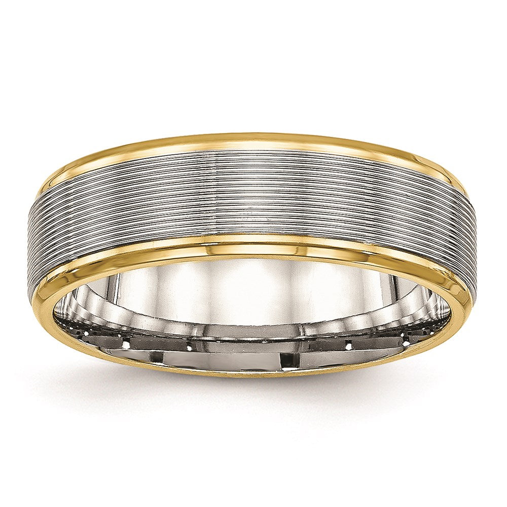 Unisex Fashion Jewelry, Chisel Brand Stainless Steel Polished Yellow IP Grooved Ring