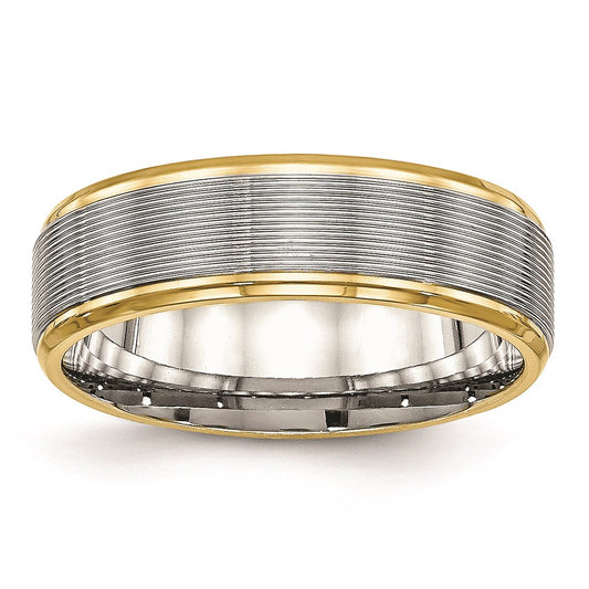 Unisex Fashion Jewelry, Chisel Brand Stainless Steel Polished Yellow IP Grooved Ring